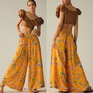 S/W/F Anthropologie Smocked Wide Leg Pants Size Large